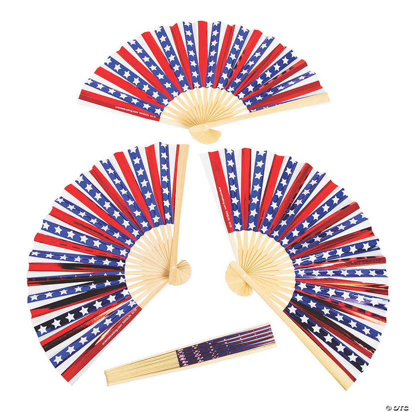 Patriotic Iridescent Folding Hand Fans 12 Pc. Oriental Trading