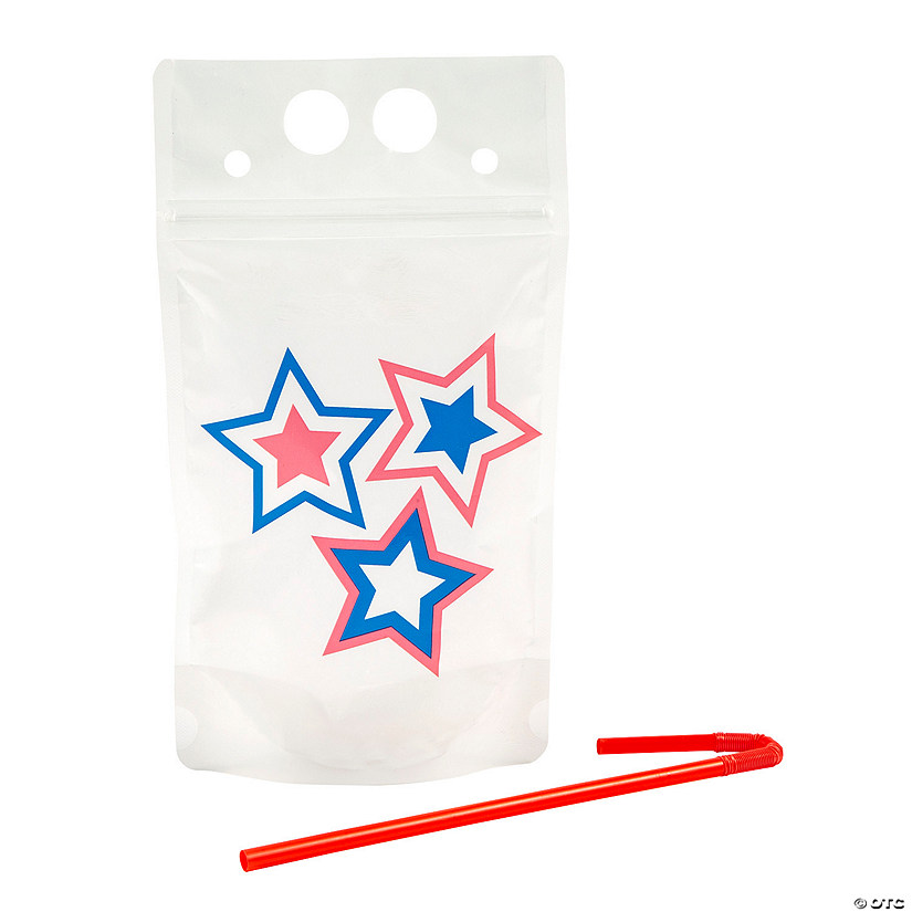 Patriotic Party Collapsible Plastic Drink Pouches with Straws - 50 Pc. Image