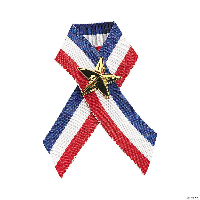 Patriotic Ribbon with Star Pins - 12 Pc. Image