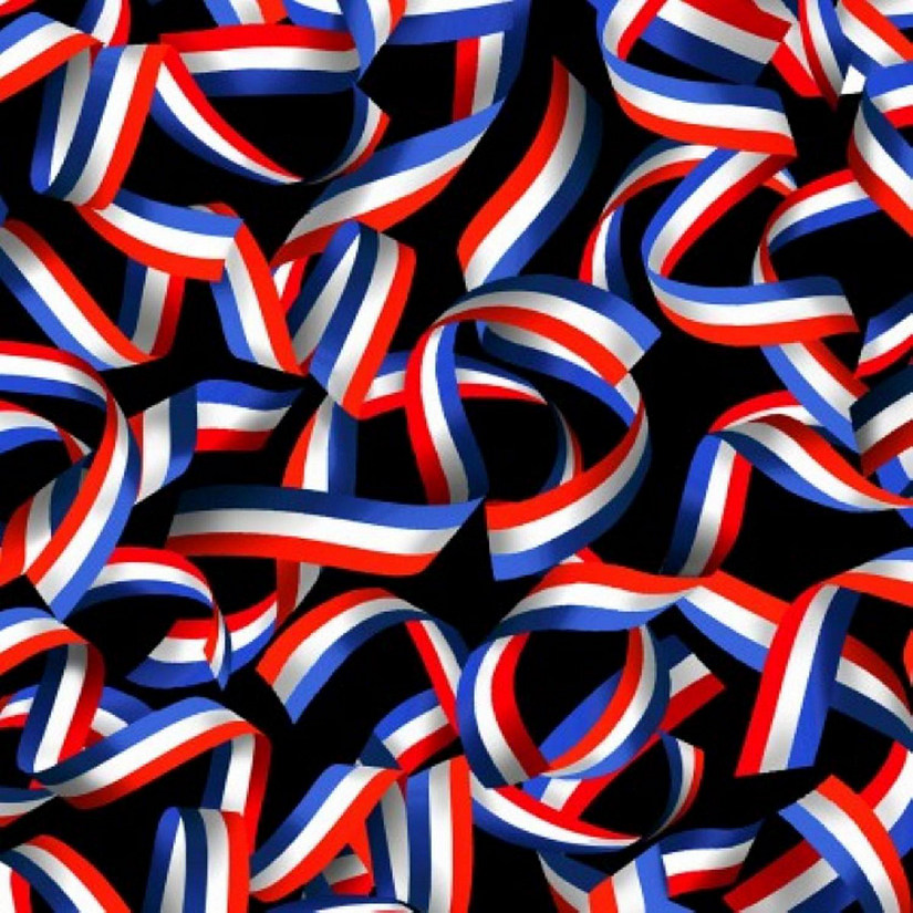 Patriotic Ribbons Black - Red, White & True Collection - Cotton Fabric by Kan... Image