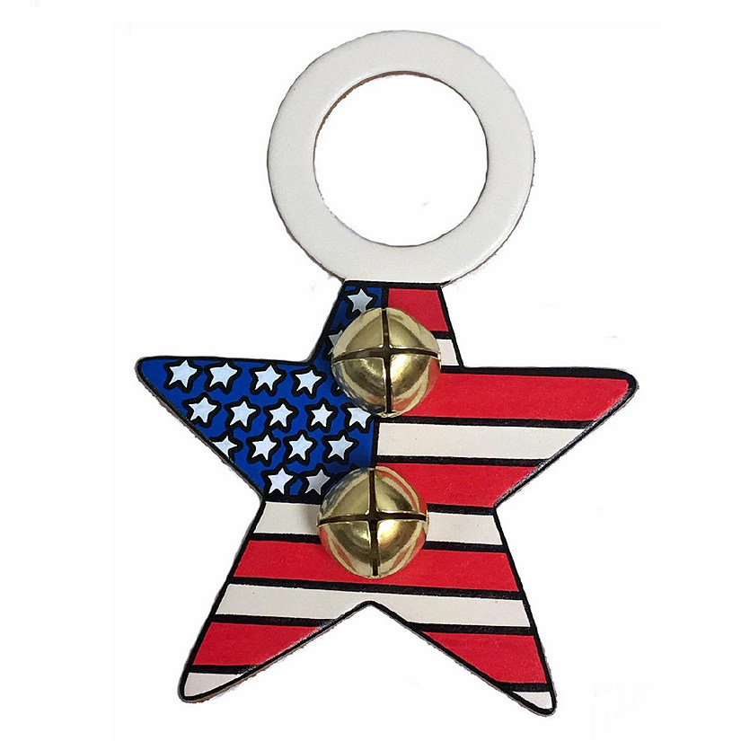 Patriotic Star Red White Blue Leather Sleigh Bell Door Knob Hanger Made in USA Image