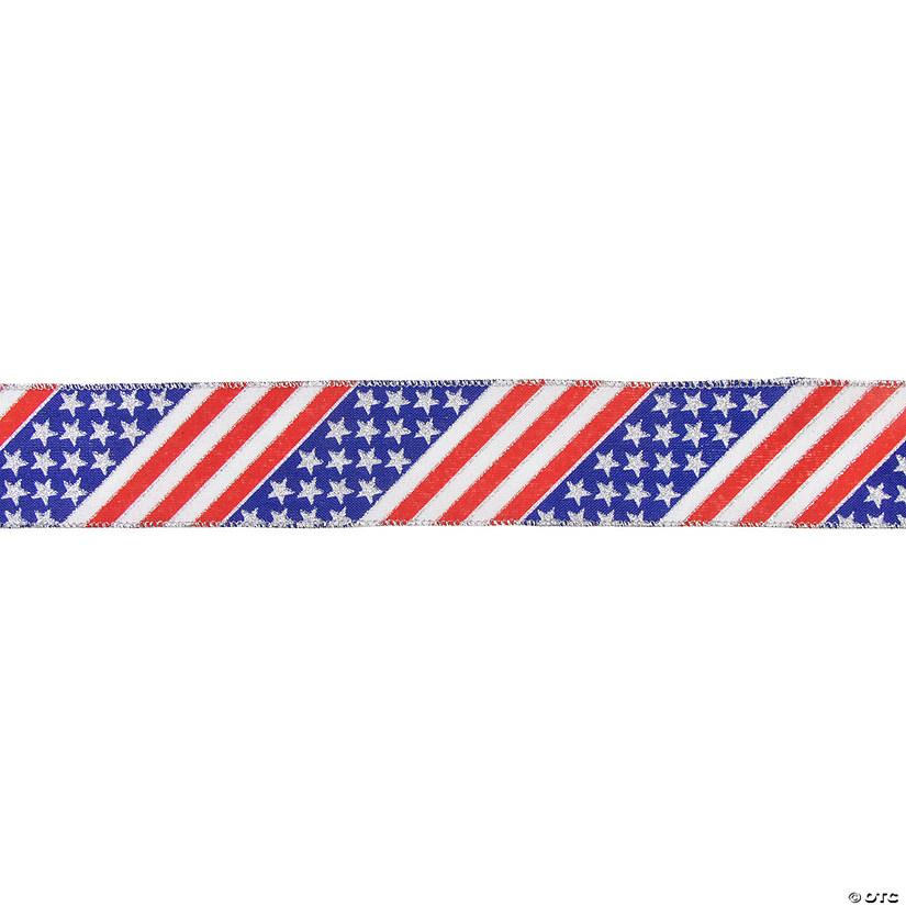 Patriotic Stars and Stripes Flag Wired Craft Ribbon 2.5" x 10 Yards Image