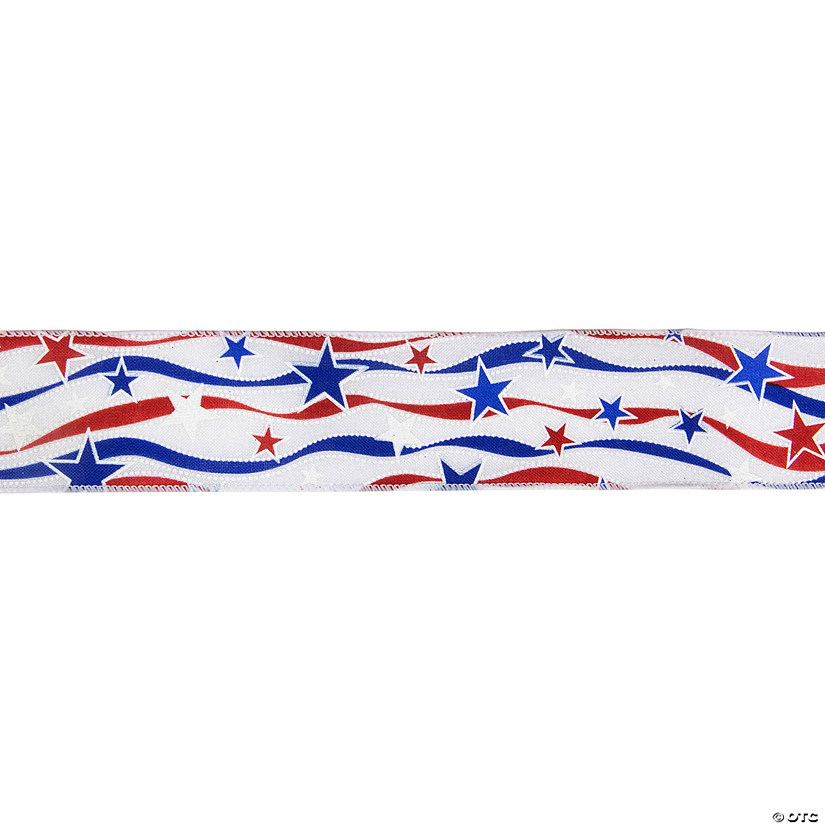 Patriotic Stars and Stripes Wired Craft Ribbon 2.5" x 10 Yards Image