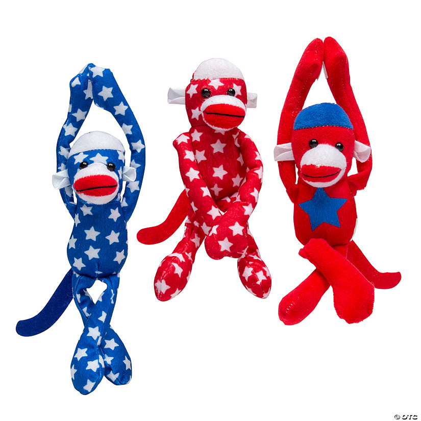 Patriotic Stars Long Arm Stuffed Sock Monkeys - 12 Pc. Image