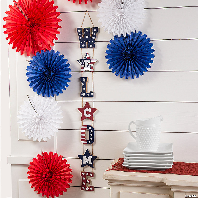 Patriotic Vertical Hanging Welcome Sign Image