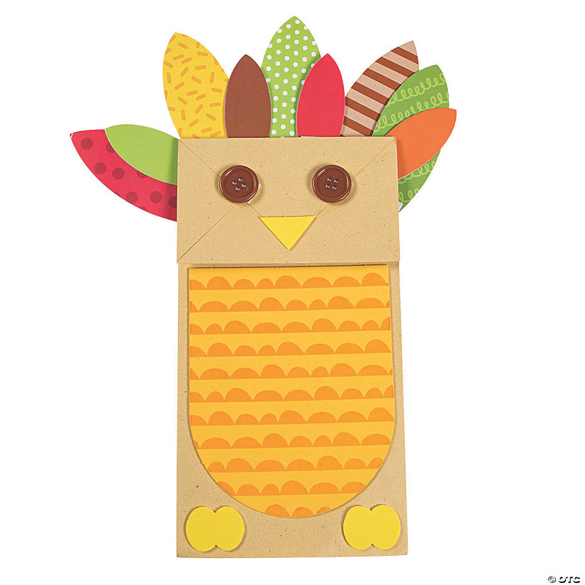 Patterned Paper Bag Turkey Puppet Craft Kit - Makes 12 Image