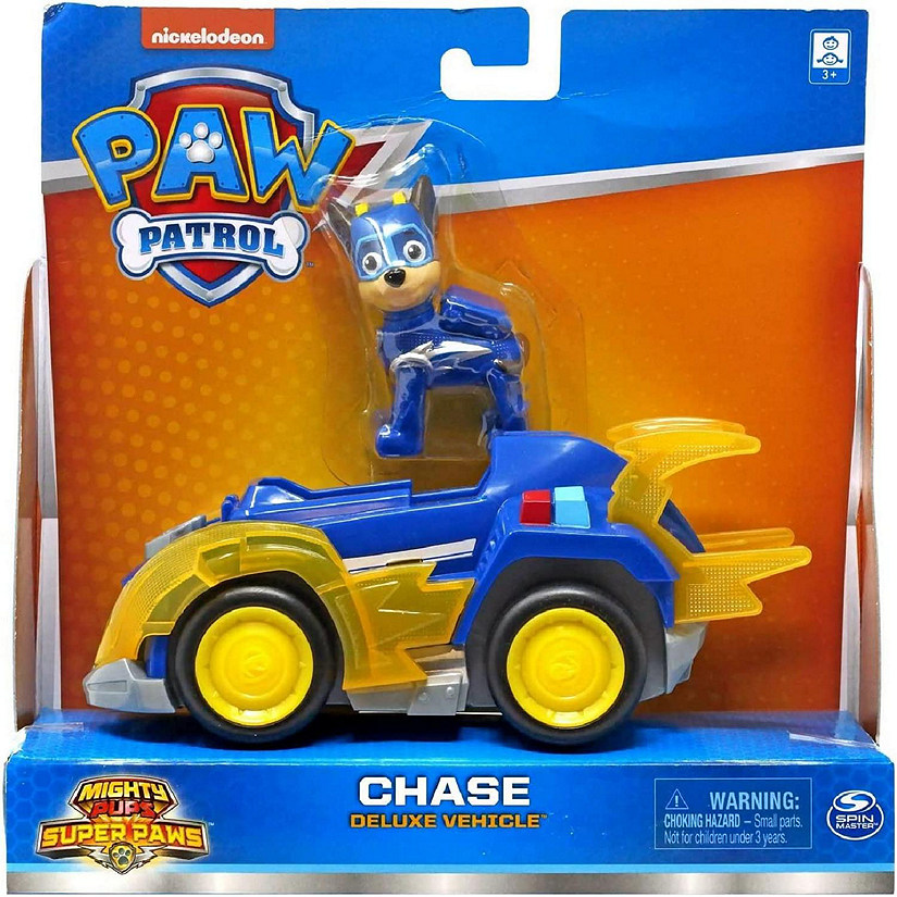 Paw Patrol Mighty Pups Super Paws Deluxe Vehicle with Collectible Figure (Chase) Image