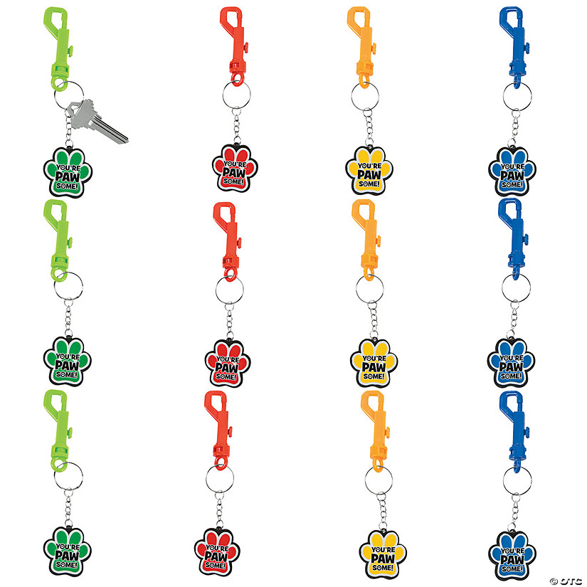 Paw Print Motivational Backpack Clip Keychains - 12 Pc. Image