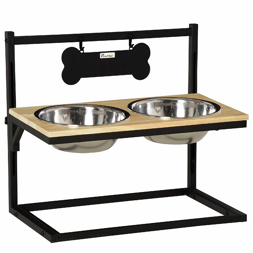 PawHut Elevated Dog Bowls Feeder with Stainless Steel Set Twin Raised