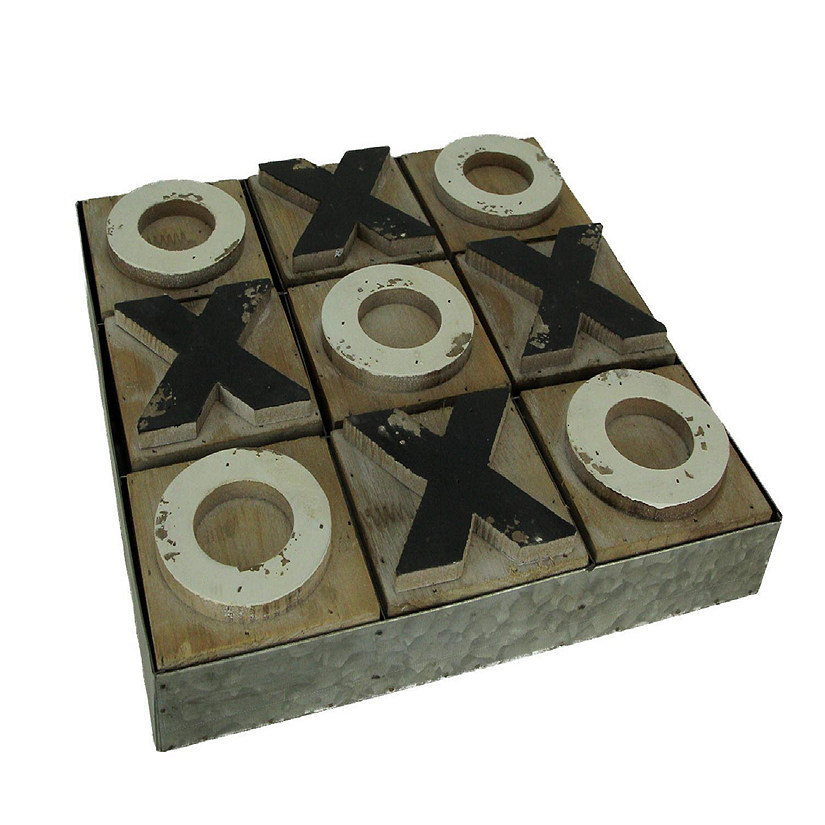 PD Home & Garden Distressed Wood and Metal Tic Tac Toe Board Game Image