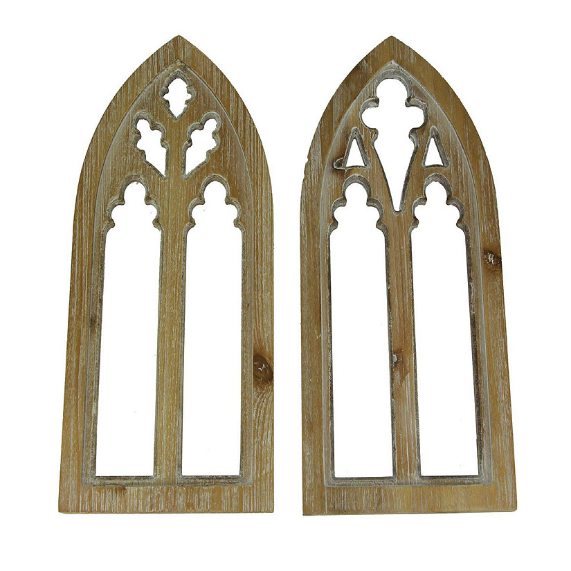 PD Home & Garden Whitewashed Wood Gothic Arch Window Frame Wall Decor 2 Piece Set 15.75 Inches High Image