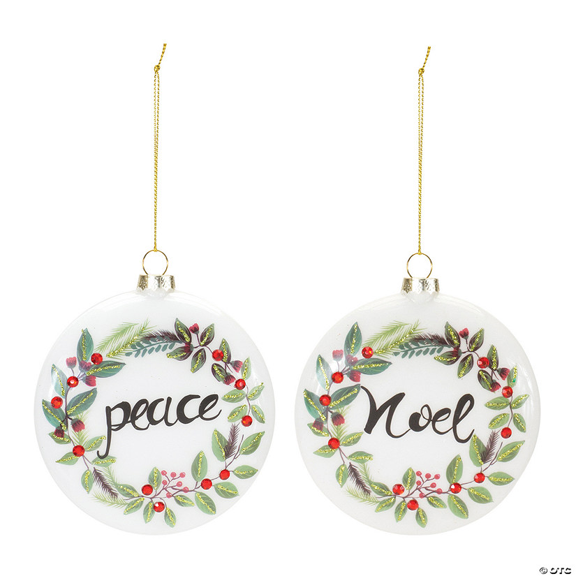 Peace And Noel Disc Ornament (Set Of 12) 4.25"H Glass Image