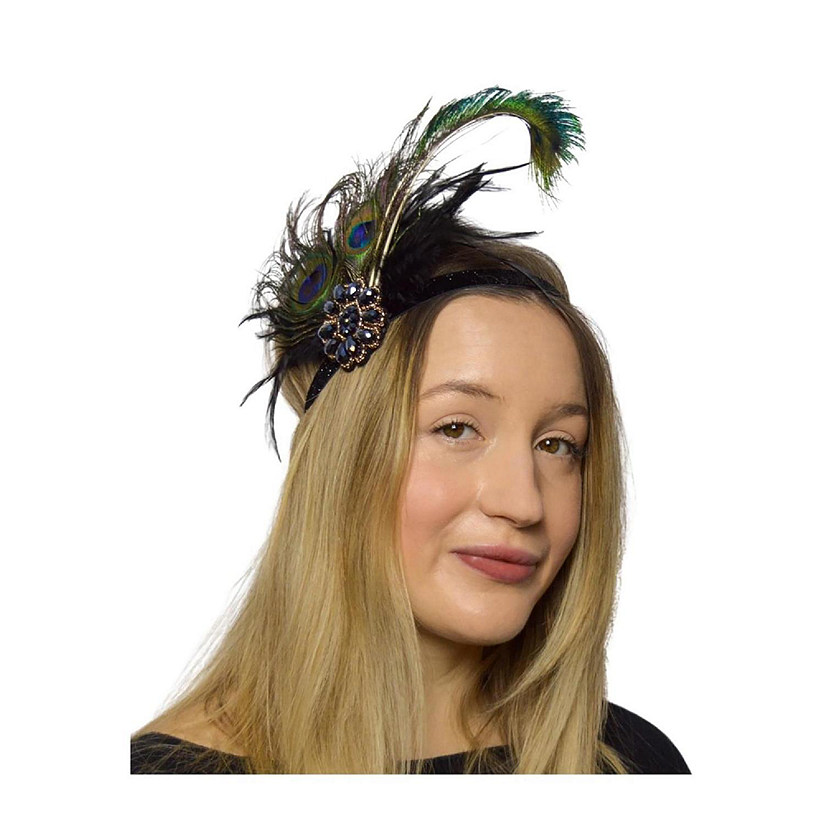 Peacock Feathers Adult Costume Headband  Blue and Green Image