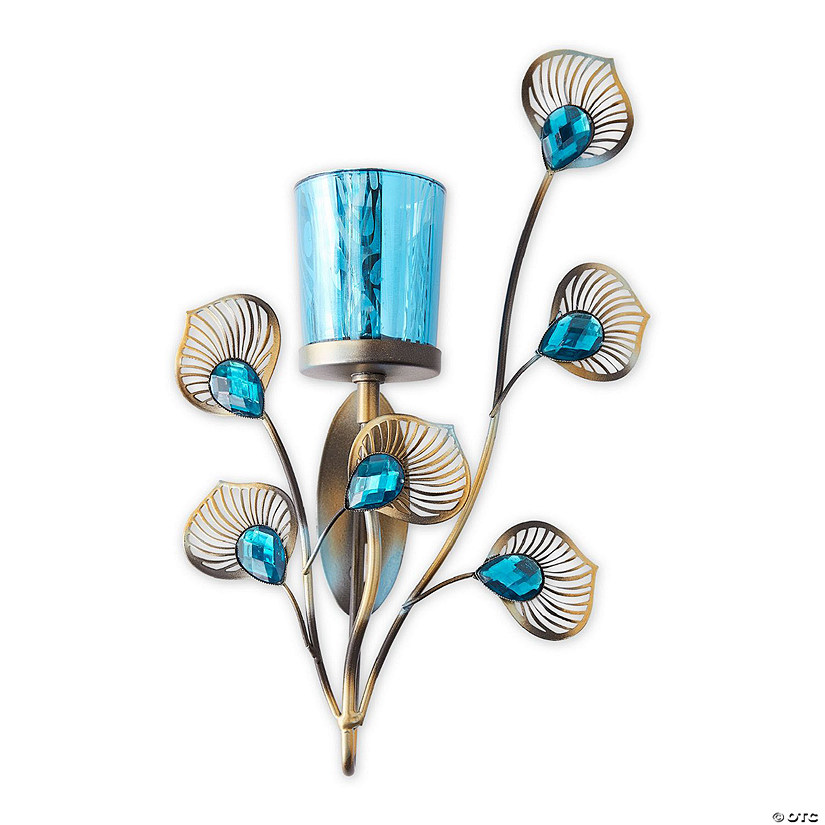 Peacock Inspired Single Candle Wall Sconce 10.75&amp;#8221; Tall Image