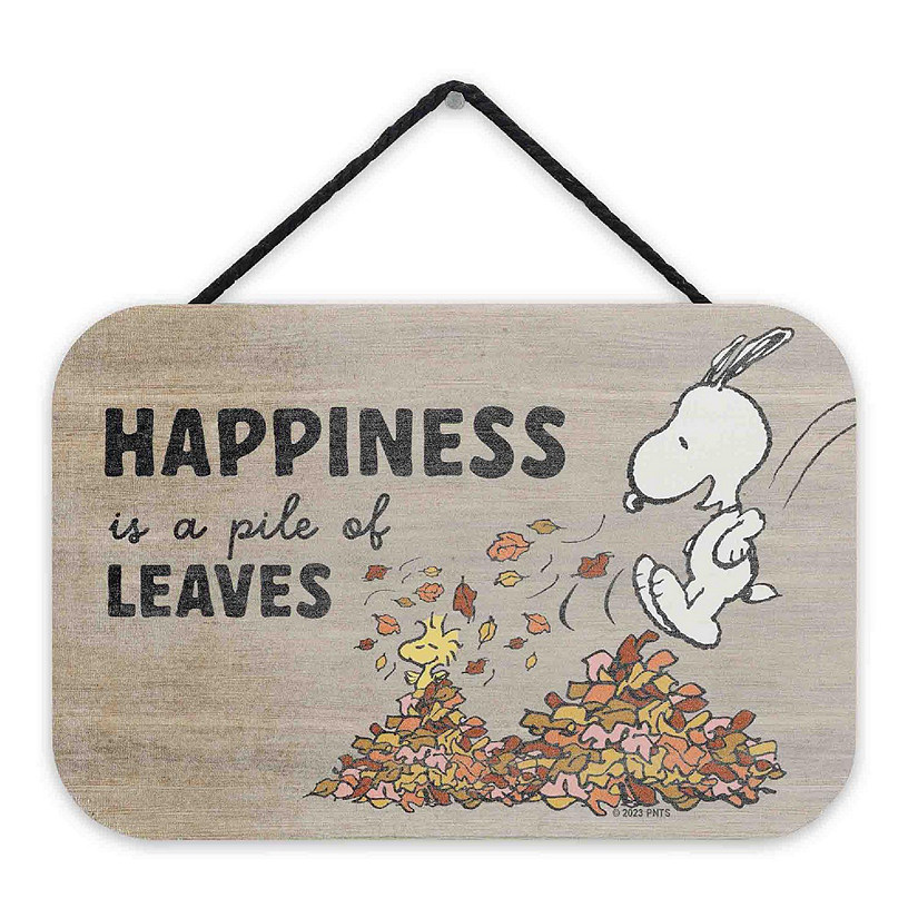 Peanuts 5x8 Peanuts Snoopy Happiness Is a Pile of Leaves Fall Hanging Wood Wall Decor Image