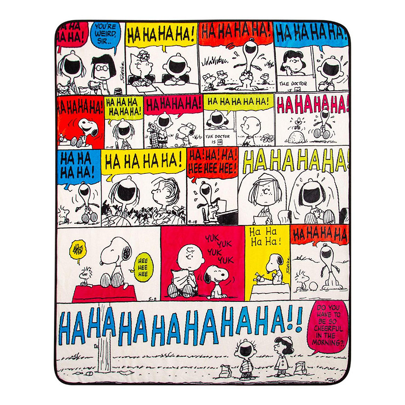 Peanuts "Ha Ha Ha" Comic Strip Panels Sherpa Throw Blanket Snoopy Charlie Brown 50 x 60 Inches Image