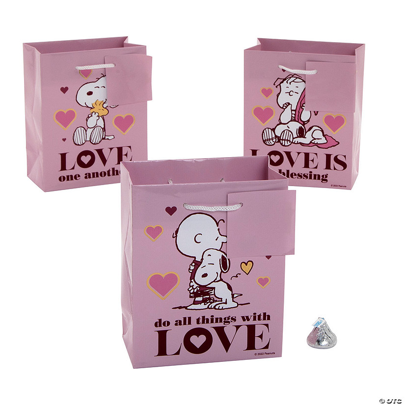 Peanuts&#174; Small Inspirational Valentine Gift Bags &#8211; 12 Pc. Image