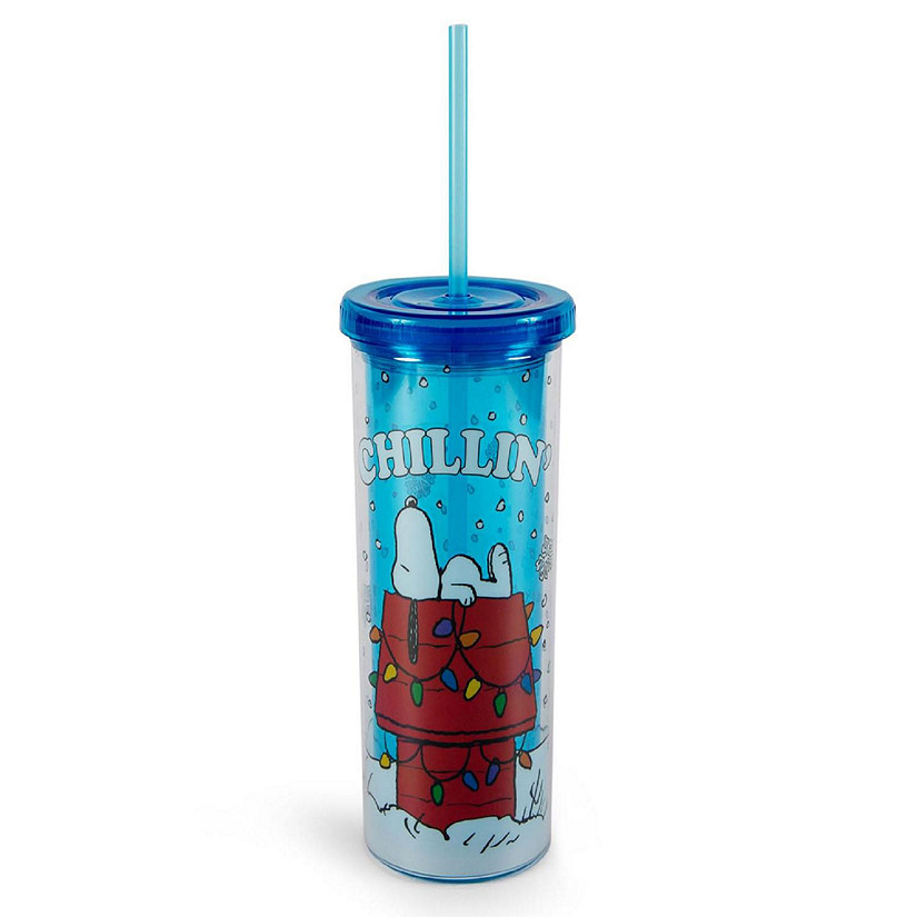 Peanuts Snoopy Chillin Acrylic Carnival Cup with Lid and Straw  Holds 20 Ounces Image