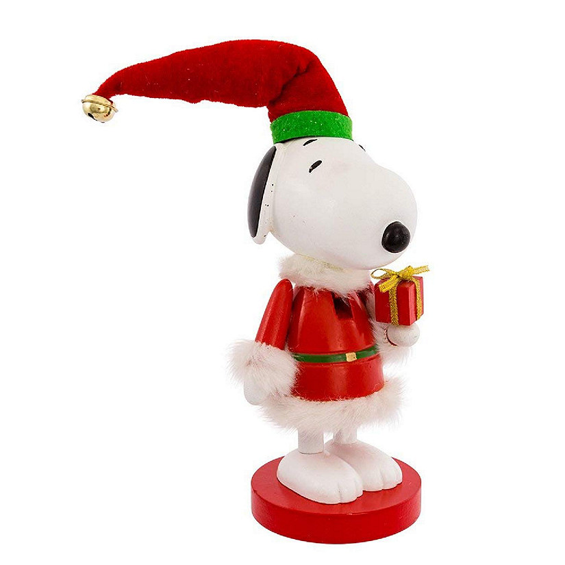 Peanuts Snoopy in Red Santa Suit 10 Inch Wooden Christmas Nutcracker Decoration Image
