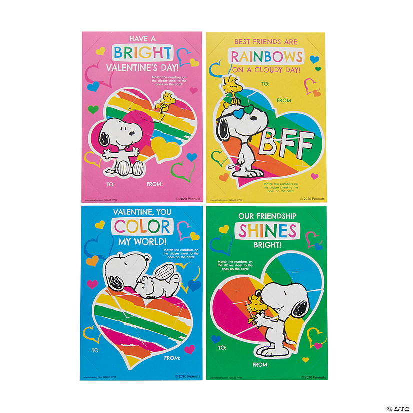 Peanuts<sup>&#174;</sup> Sticker by Number Valentine&#8217;s Day Cards - 24 Pc. Image