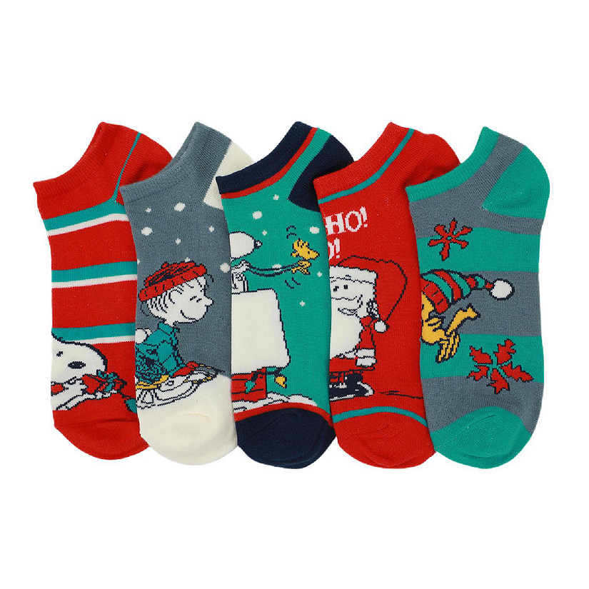 Peanuts Winter Holiday Scenes Women's 5-Pair Ankle Socks Image