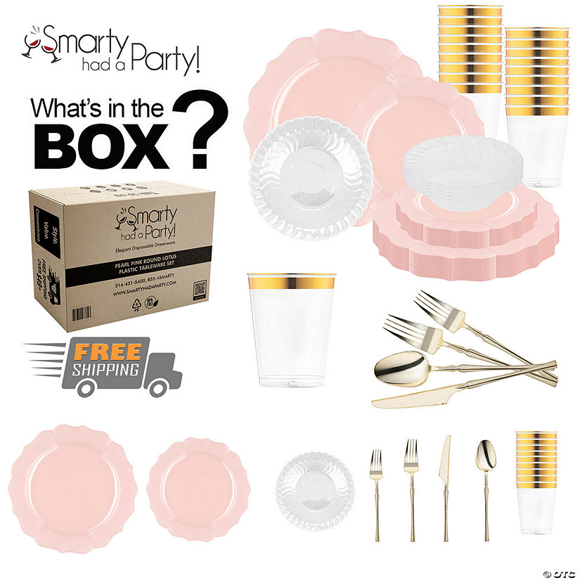 Pearl Pink Round Lotus Plastic Tableware Set - (60 Settings) Image