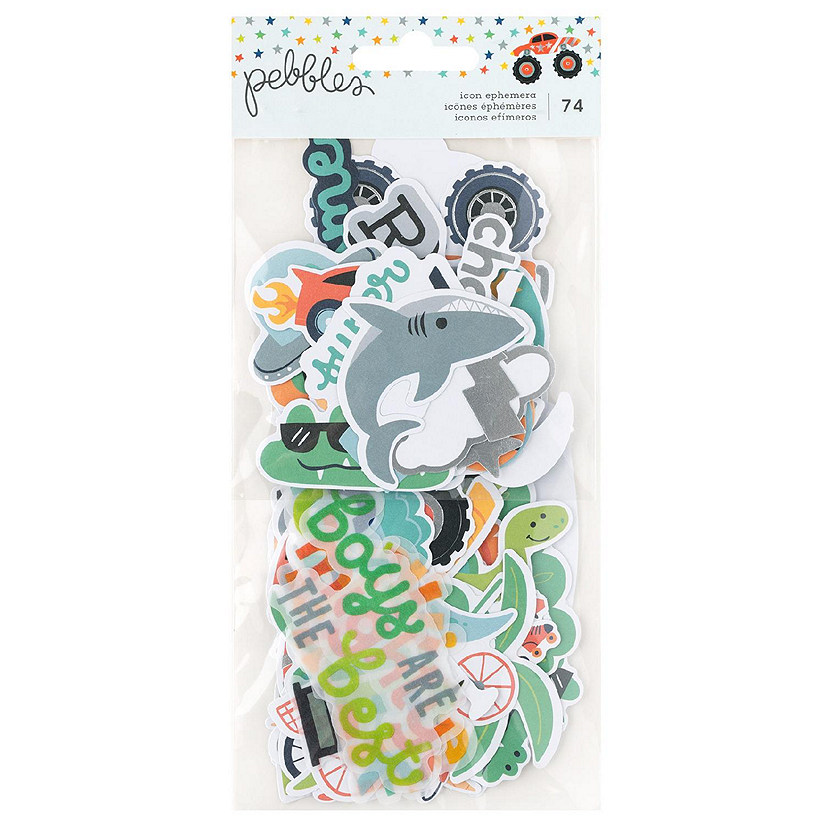 Pebbles Cool Boy Ephemera Die-Cuts 74/Pkg-Icons, Silver Foil Image