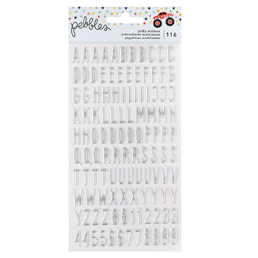 Pebbles Cool Boy Puffy Stickers-Alpha, Silver Foil Image