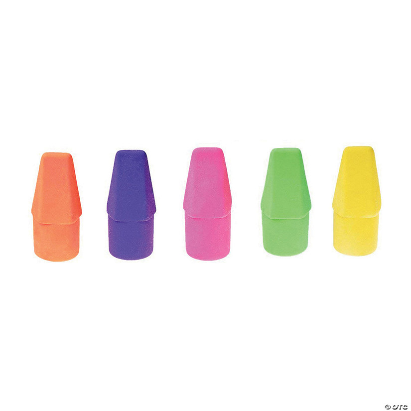 Pencil Top Erasers Bright Colors, 144 Per Pack, 5 Packs Image
