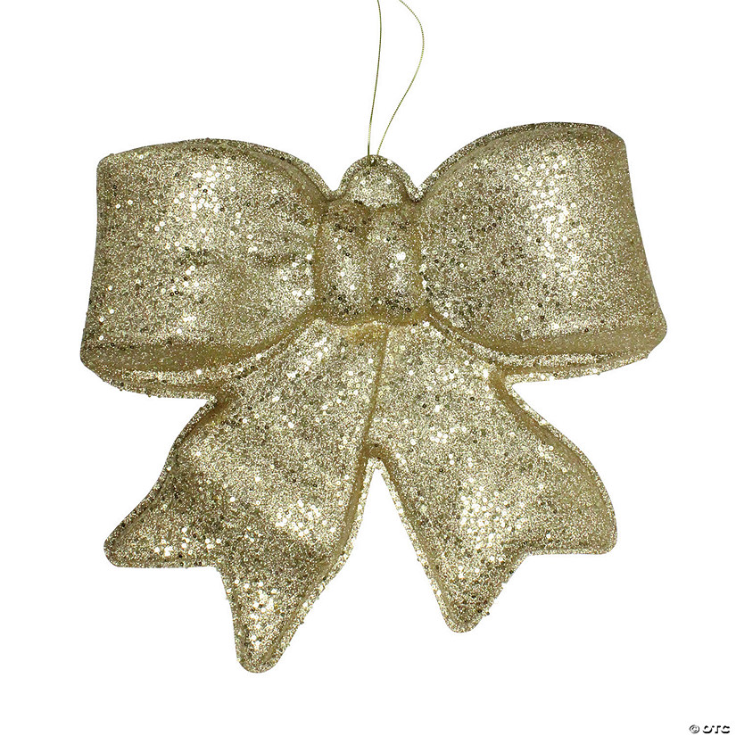 PENN - 16" Gold Glittered Battery Operated Lighted LED Bow Christmas Decoration Image