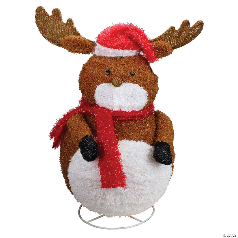 PENN - 24" Pre-Lit White and Brown 3D Chenille Reindeer Outdoor Christmas Yard Decor Image