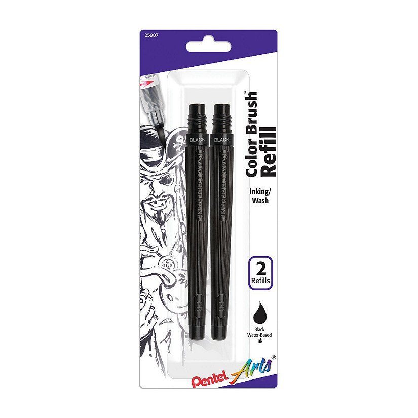 Pentel Color Brush Pen Refill Ink Cartridges, Water-Based, Black, 2/Pkg. Image