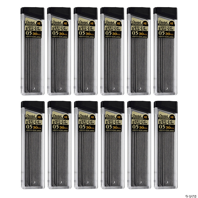 Pentel HB Super Hi-Polymer Leads, 0.5mm, Black, 30 Per Pack, 12 Packs Image