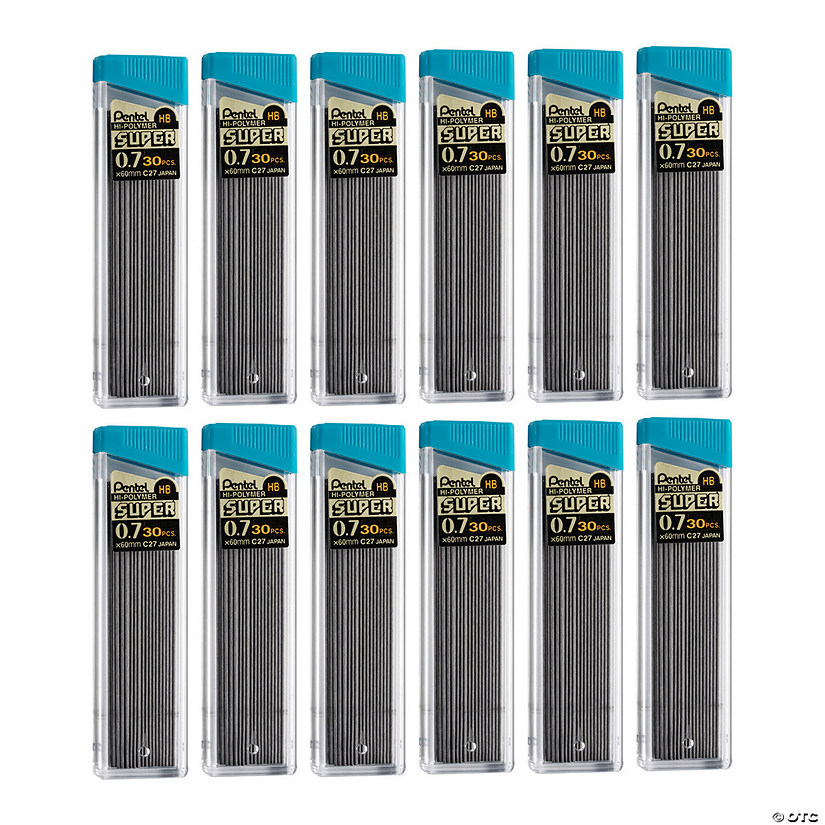 Pentel HB Super Hi-Polymer Leads, 0.7mm, Black, 30 Leads Per Pack, 12 Packs Image