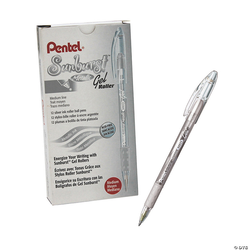 Pentel&#174; Sunburst&#8482; Metallic Pen, Silver, Pack of 12 Image