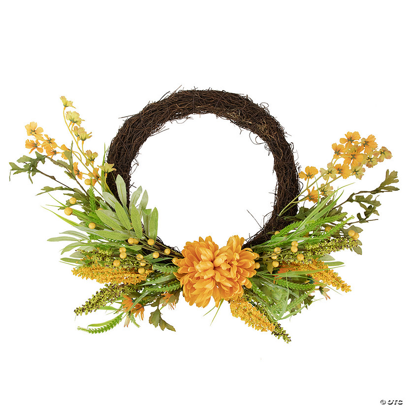 Peonies Artificial Fall Harvest Twig Wreath  22-Inch  Unlit Image