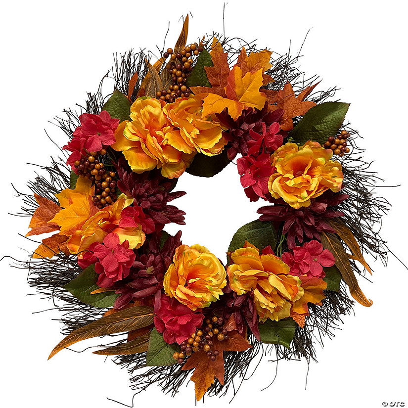Peony and Mum Artificial Spring Floral Wreath  24" Image