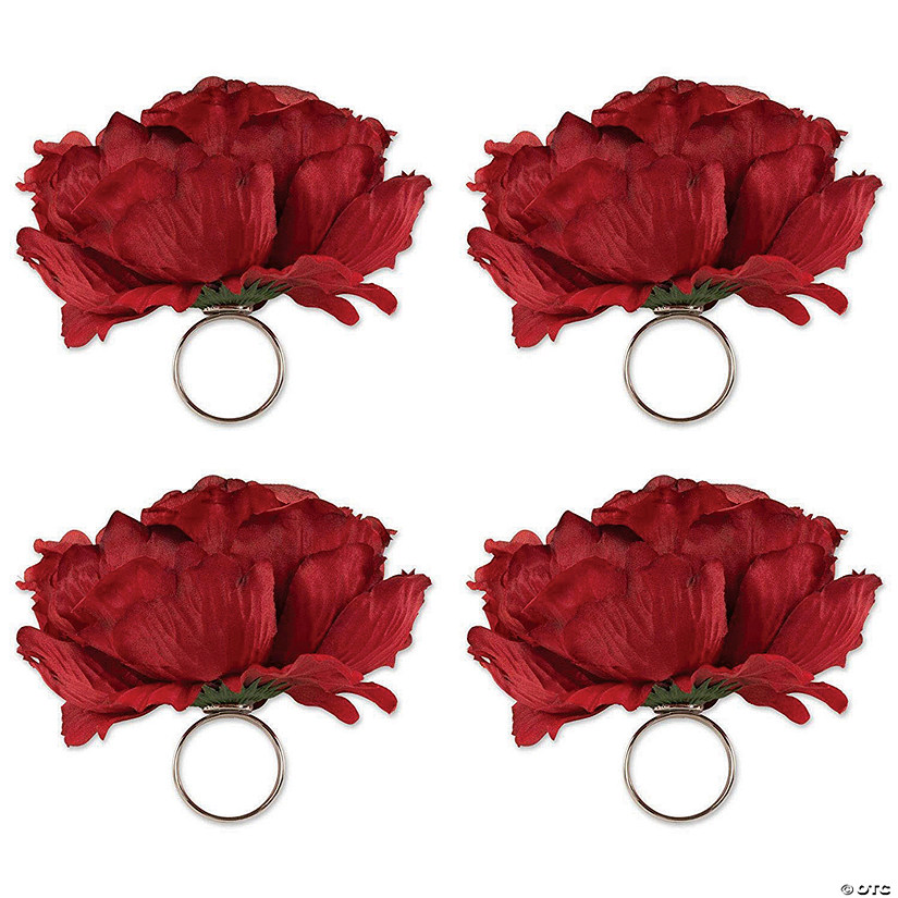 Peony Napkin Ring (Set Of 4) Deep Red Image