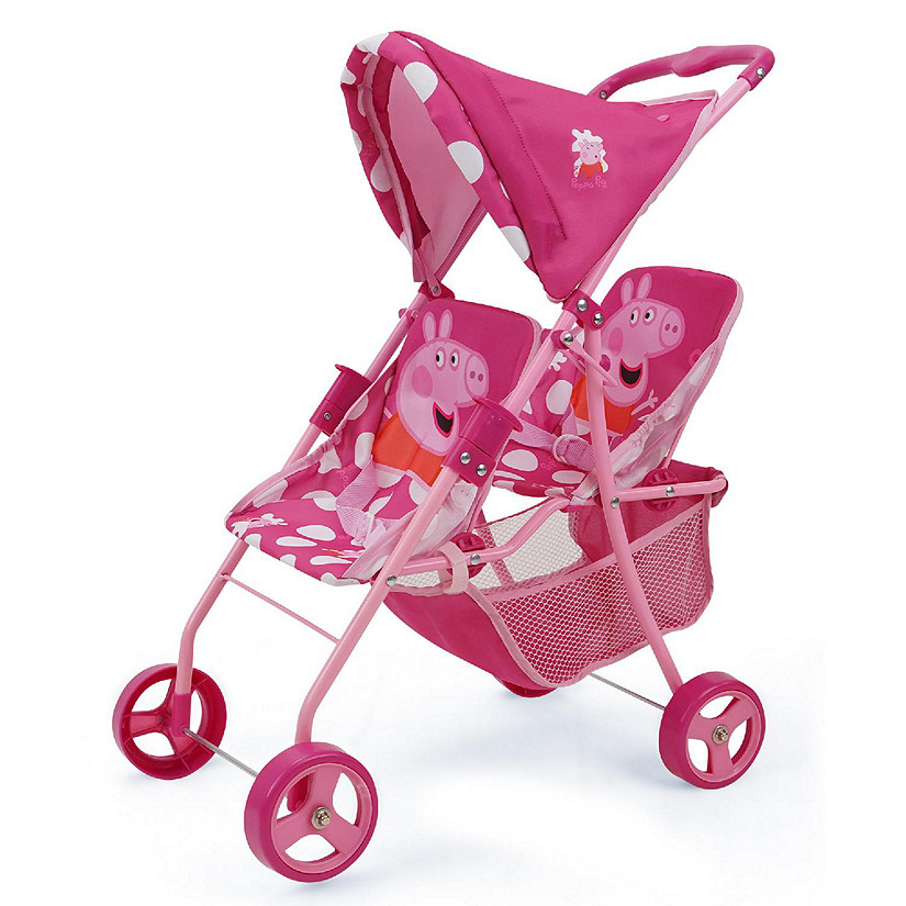 Peppa Pig: Doll Twin Stroller In Pink &amp; White Dots Image