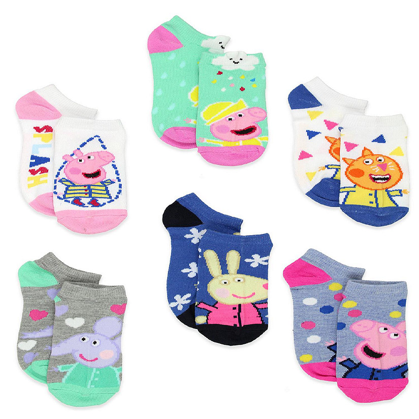Peppa Pig Girls 6 Pack No Show Socks Set (Shoe: 10-4 (Sock: 6-8), Peppa & Friends 6 pk) Image