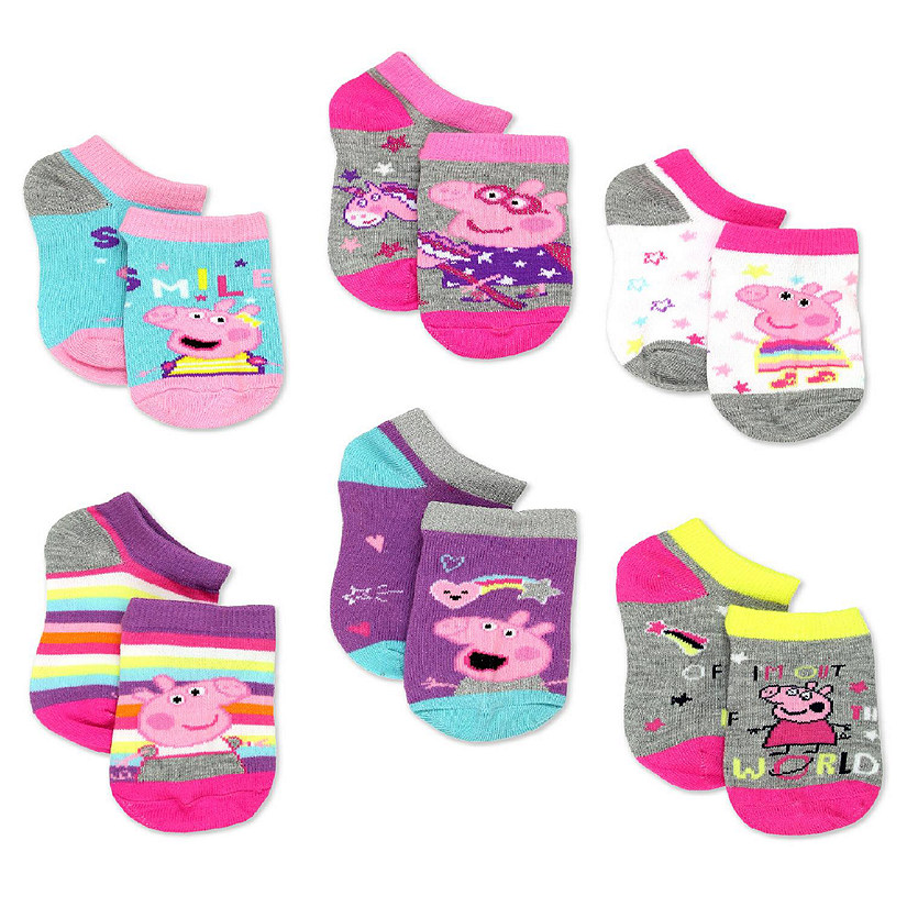 Peppa Pig Girls Toddler 6 Pack Socks Set (Shoe: 10-4 (Sock: 6-8), 6 pk No Show) Image