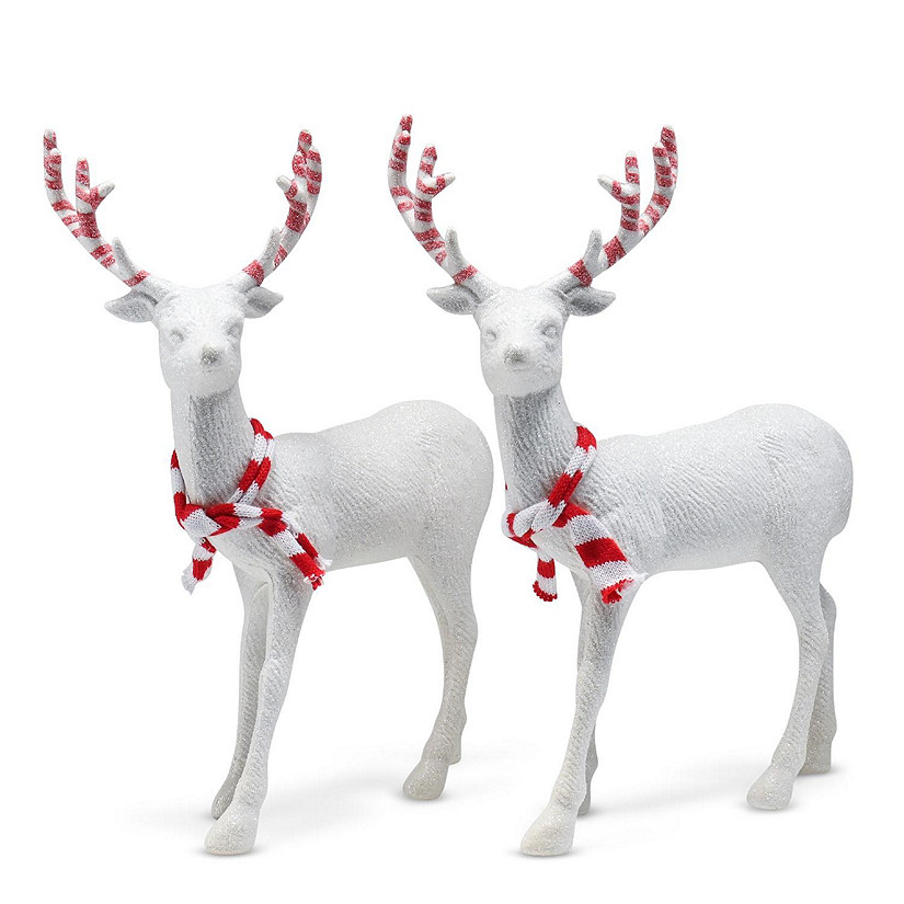 Peppermint Glitter Christmas Reindeer White Deer with Red and White Antlers and Scarf  2 set Image