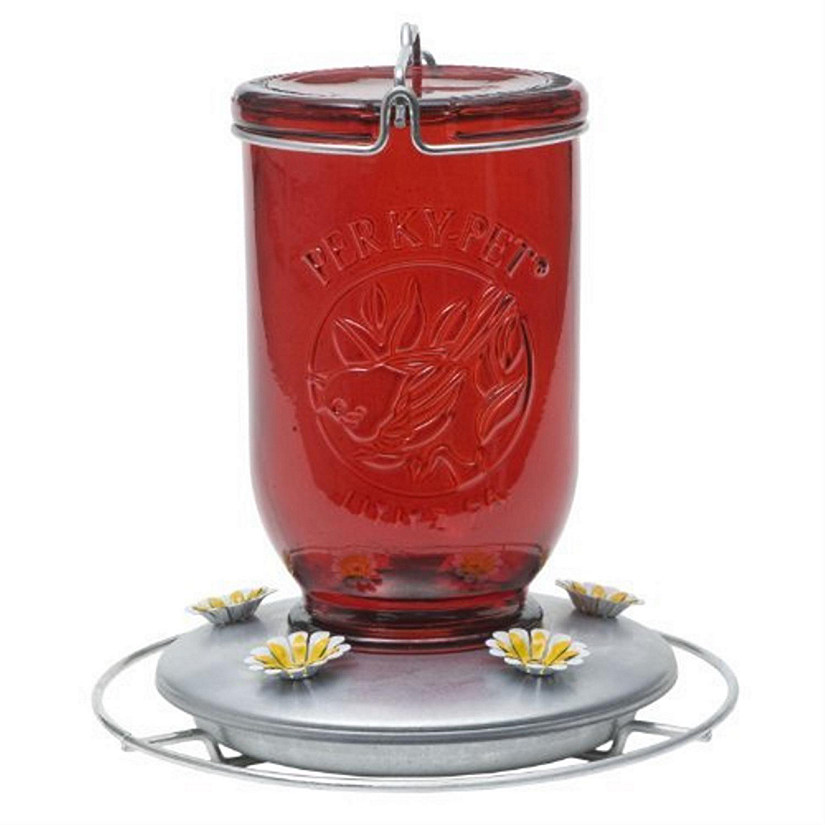 Perky-Pet #786 Red Mason Jar Glass Hummingbird Feeder, 32oz Capacity Image