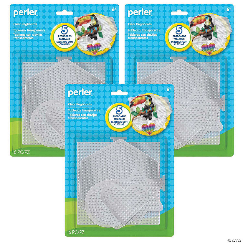 Perler Small & Large Basic Shapes Clear Pegboards, 5 Per Pack, 3 Packs