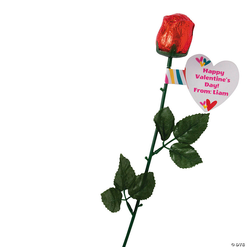Personalized Foil-Wrapped Chocolate Rose Handouts - 12 Pc. Image