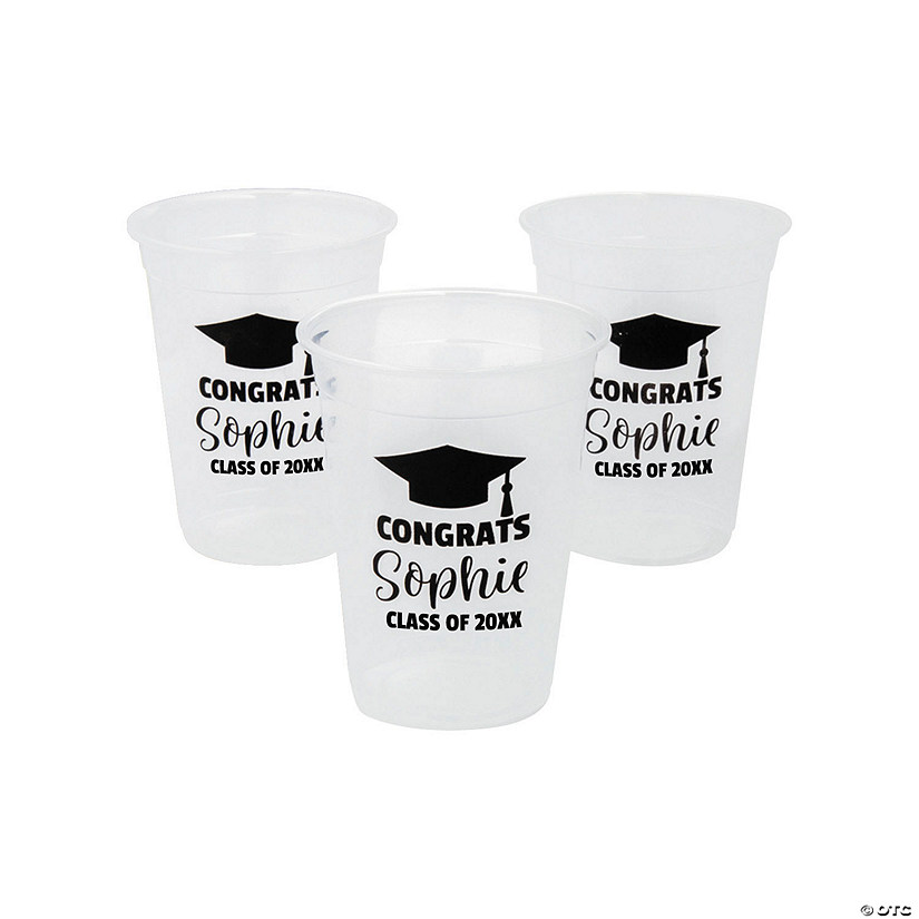 Personalized Graduation Cap Solid Color Plastic Cups - 40 Pc. Image