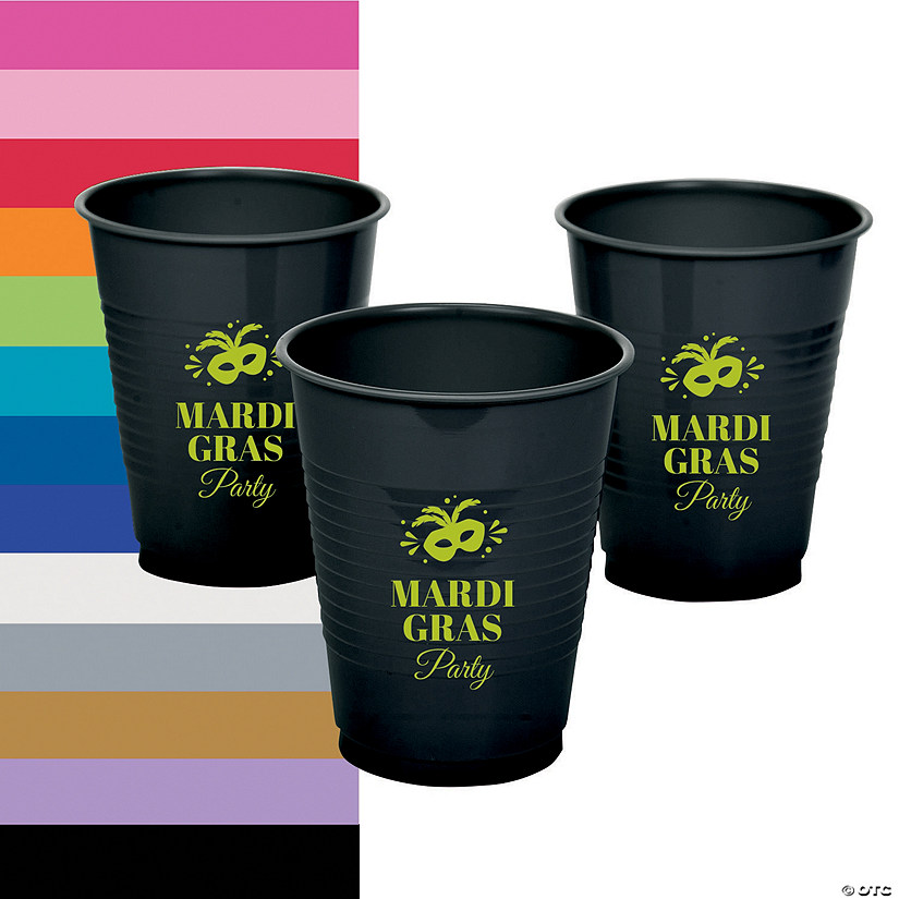 Personalized Mardi Gras Mask Solid Color Plastic Cups - 40 Pc. Image