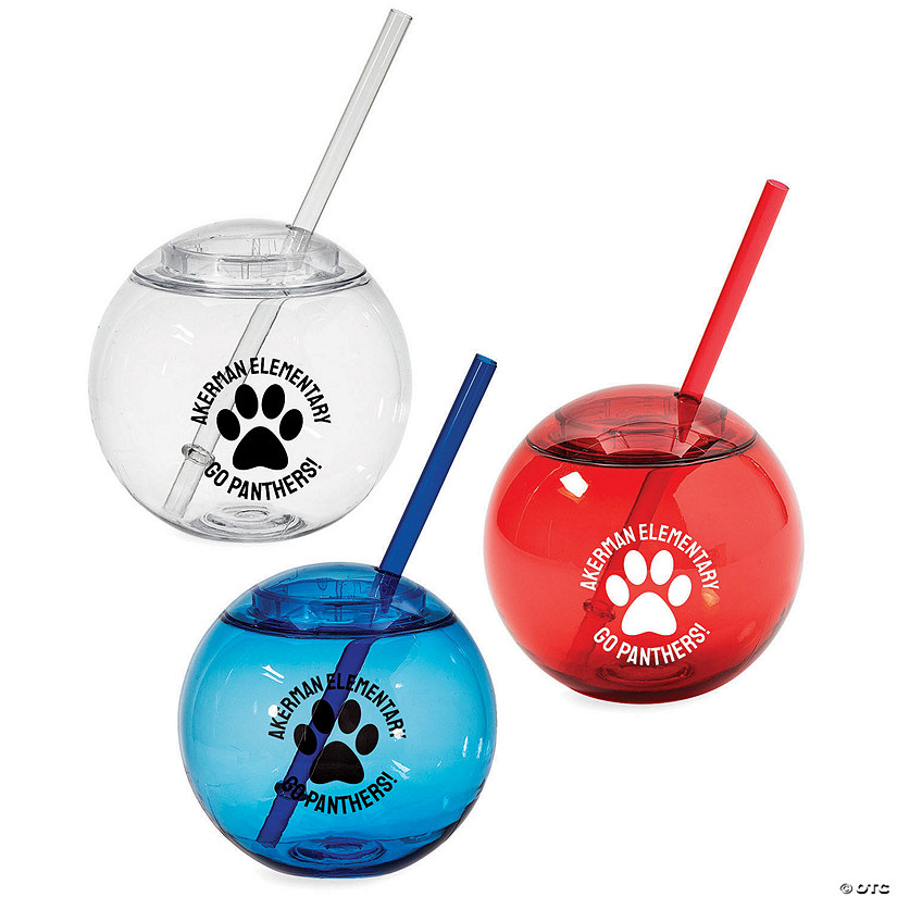 Personalized Round Paw Print Party Cups with Lids & Straws - 25 Pc. Image