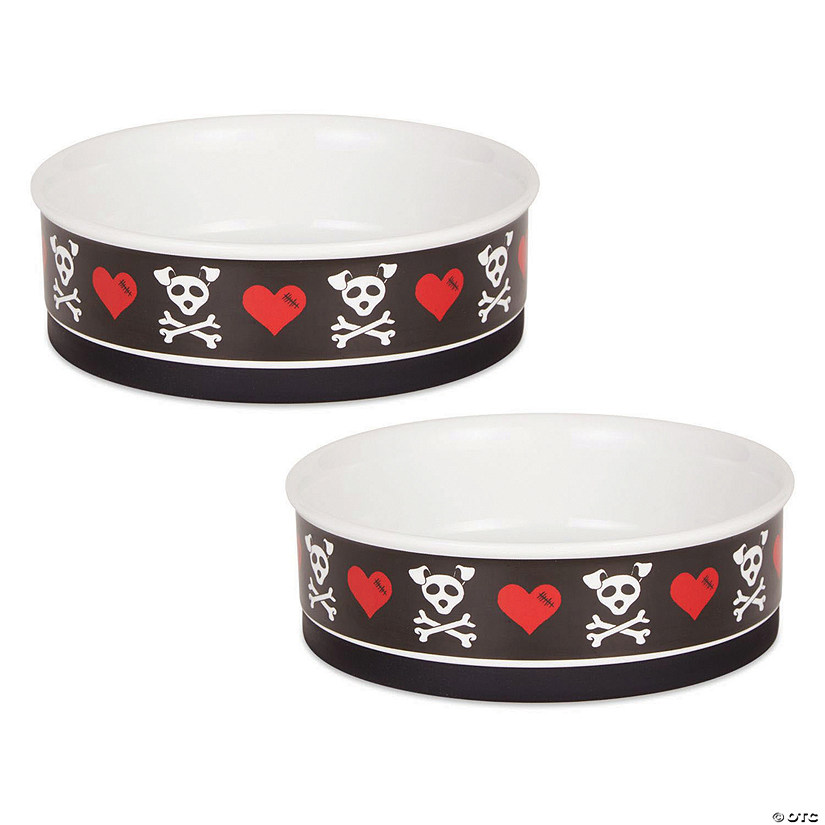 Pet Bowl Bad To The Bone Large 7.5Dx2.4H (Set Of 2) Image