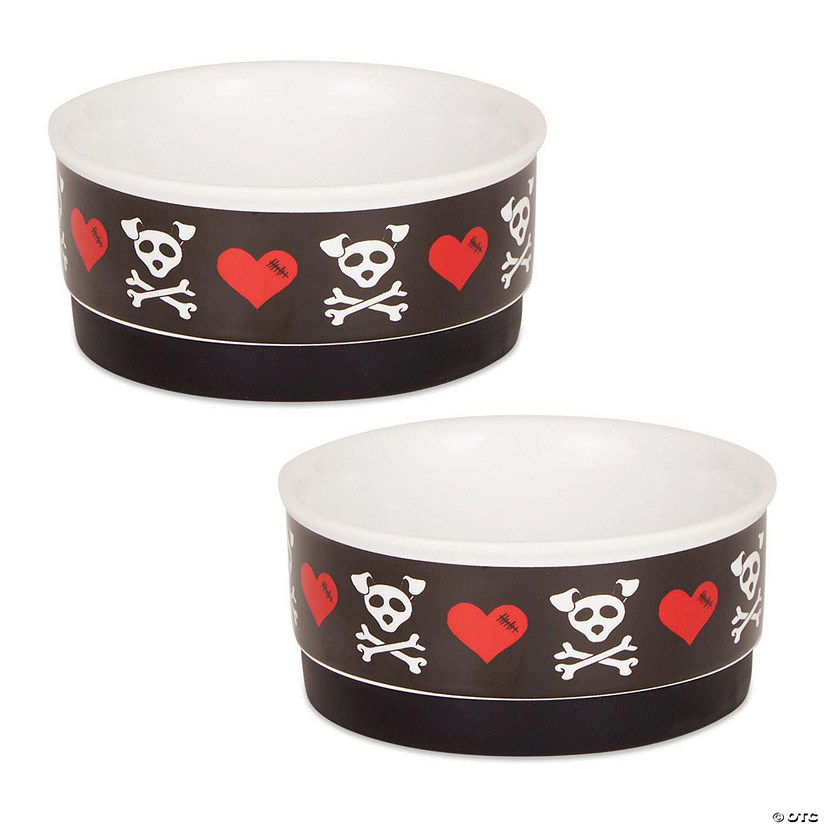 Pet Bowl Bad To The Bone Small 4.25Dx2H (Set Of 2) Image